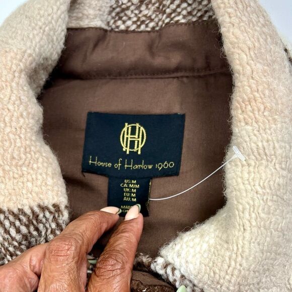 House of Harlow Buffalo Plaid Crop Wool Blend Jacket - Picture 3 of 8